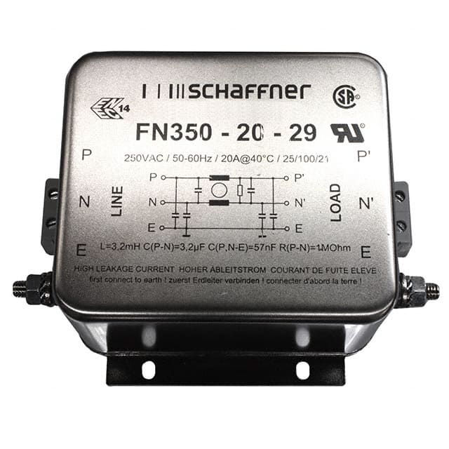 FN350-20-29 Schaffner EMC Inc.                                                                    LINE FILTER 250VAC 20A CHASS MNT