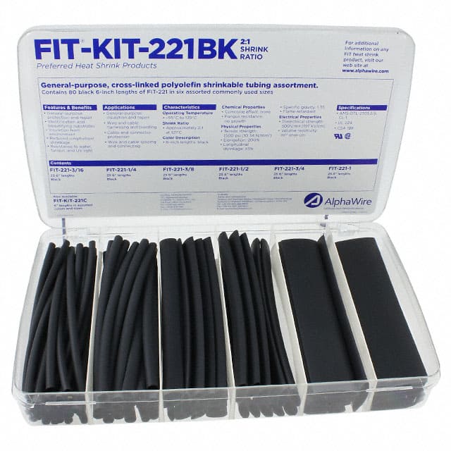 FKIT221BK BK032 Alpha Wire                                                                    KIT SHRINK TUBING 2:1 XLPO BLACK