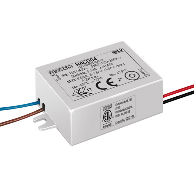 RACD04-350 Recom Power                                                                    LED DRIVER CC AC/DC 3-12V 350MA