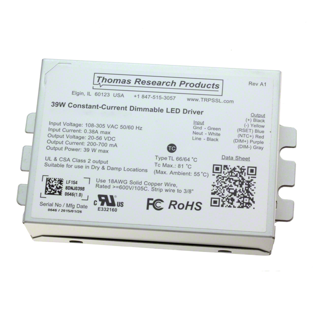 LED39WPR-056-C0700-BD Thomas Research Products                                                                    LED DRIVER CC AC/DC 20-56V 700MA