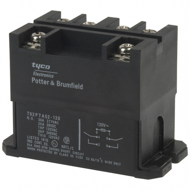 T92P7A52-120 TE Connectivity Potter & Brumfield Relays                                                                    RELAY GEN PURPOSE DPST 30A 120V