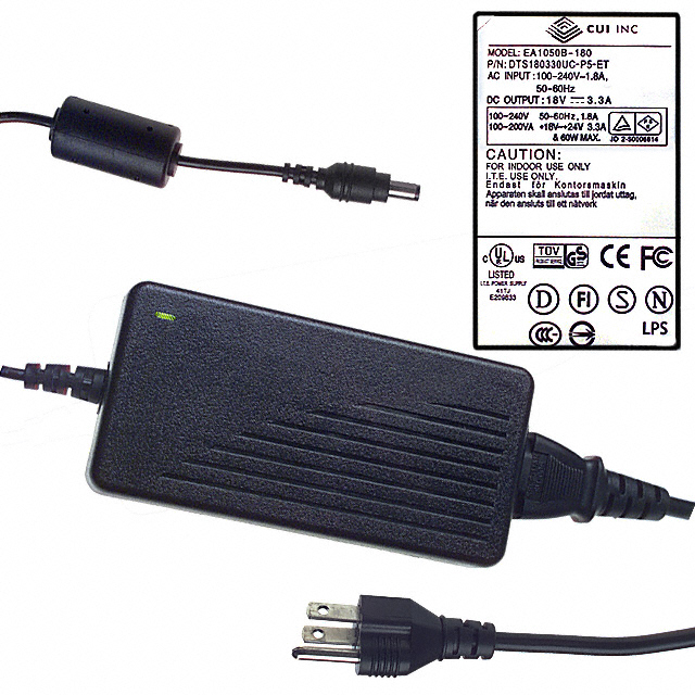 DTS180330UC-P5-ET CUI Inc.                                                                    AC/DC DESKTOP ADAPTER 18V 60W