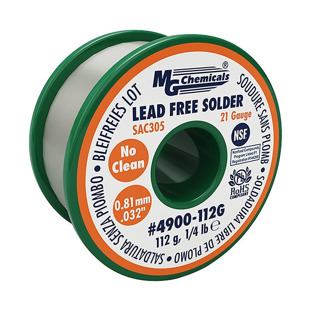 4900-112G MG Chemicals                                                                    SOLDER LF SN96 21GAUGE .25LBS